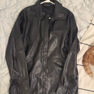 Black Faux Leather Oversized Shirt